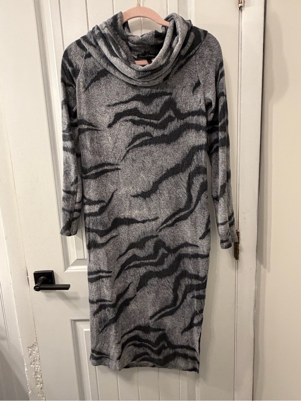 White House Black Market Gray & Black Zebra-Print Cowl Neck Sweater Dress